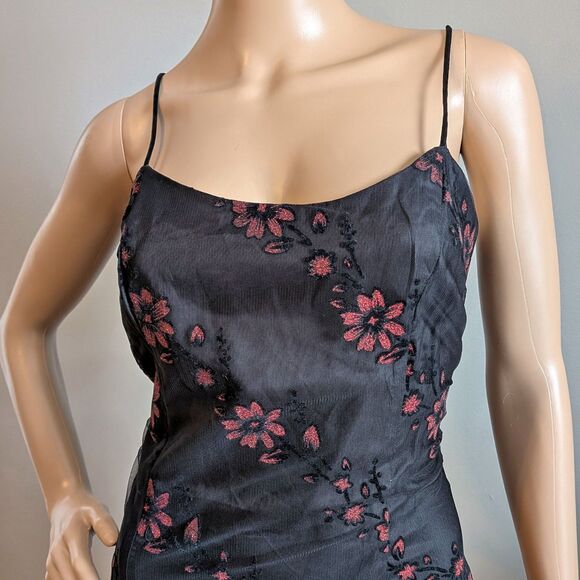 Vintage 90s Morgan & Co Black Floral Maxi Dress Prom Gown Glitter Velvet 11/12 - Picture 4 of 11